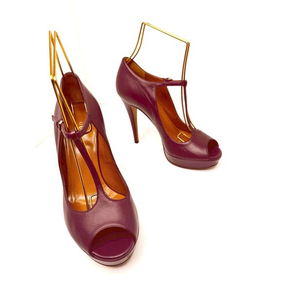 Gucci Betty T-Strap Platform Pumps In Burgundy leather Heels Pumps sz 37 - Picture 11 of 13